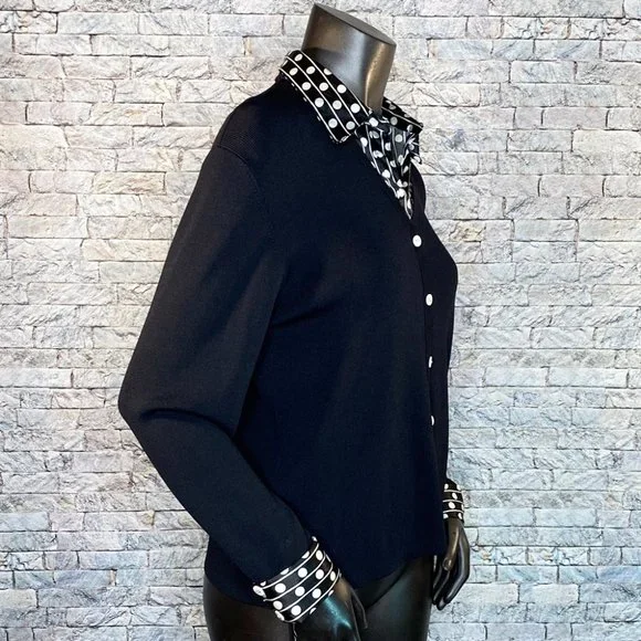 Alfred Dunner Cardigan Style Top Polka Dot Trim Size Medium Faux Button Front - Picture 3 of 6